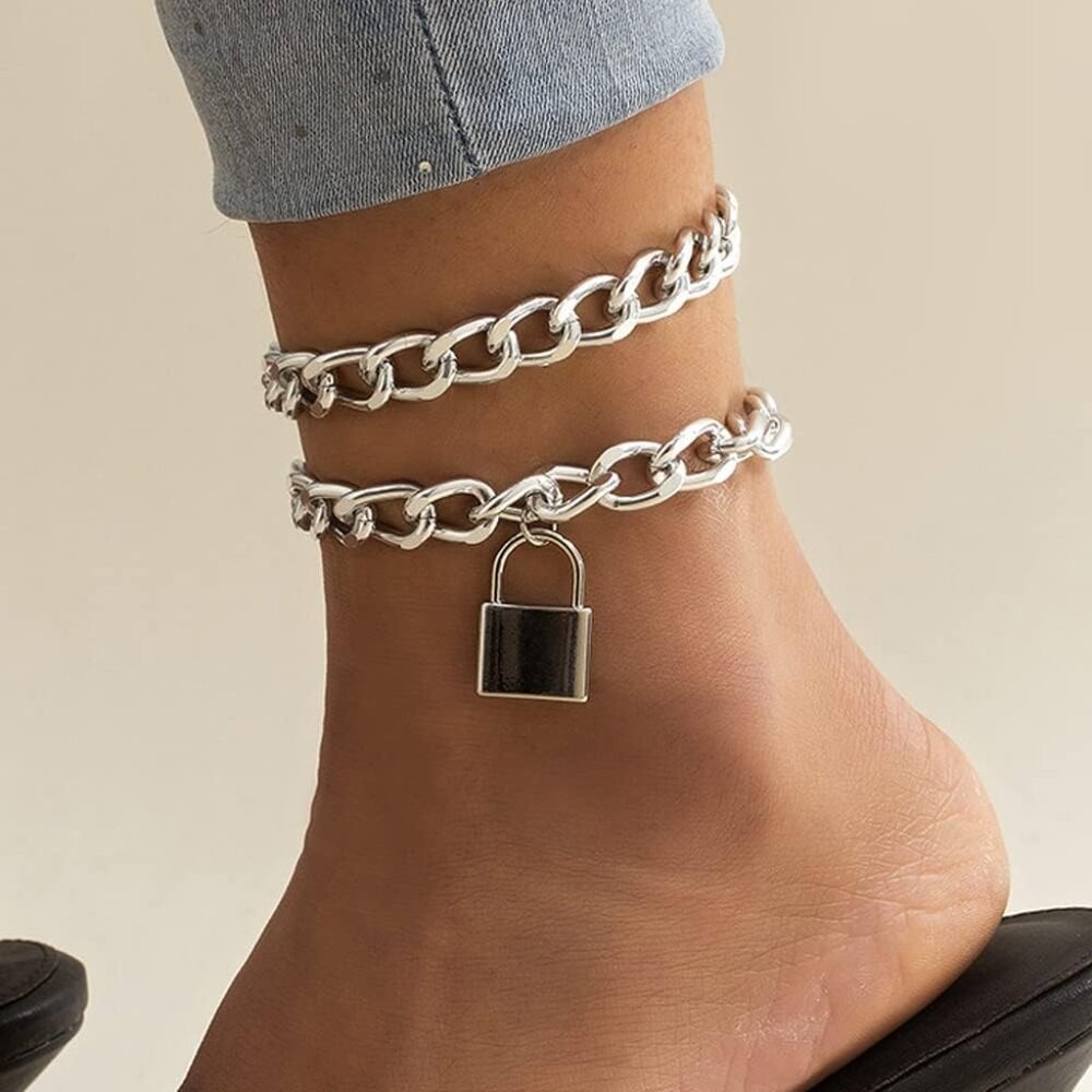 Boho Dainty Lock Anklet Bangles Stackable Chain B… - image 2